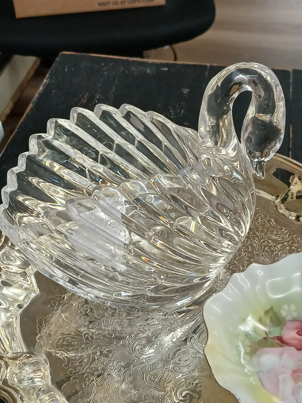 Vintage Lead Crytal Gloria Vanderbilt Swan Dish